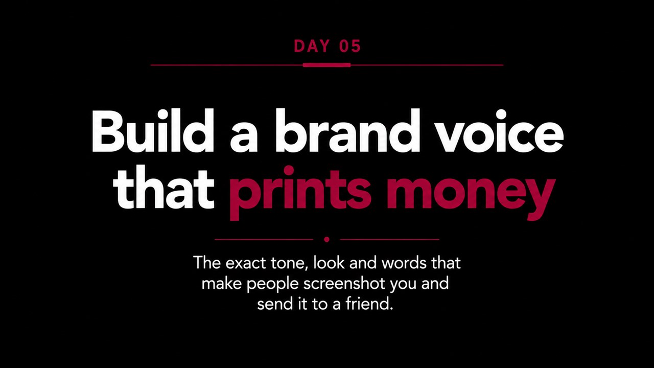 Day 5 — Build a brand voice that prints money. The exact tone, look and words that make people screenshot you and send it to a friend.
